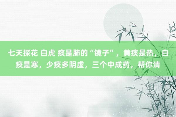 七天探花 白虎 痰是肺的“镜子”，黄痰是热，白痰是寒，少痰多阴虚，三个中成药，帮你清