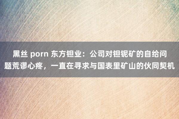 黑丝 porn 东方钽业：公司对钽铌矿的自给问题荒谬心疼，一直在寻求与国表里矿山的伙同契机