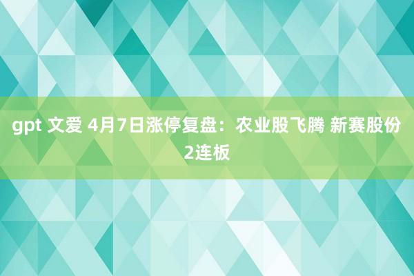 gpt 文爱 4月7日涨停复盘:农业股飞腾 新赛股份2连板